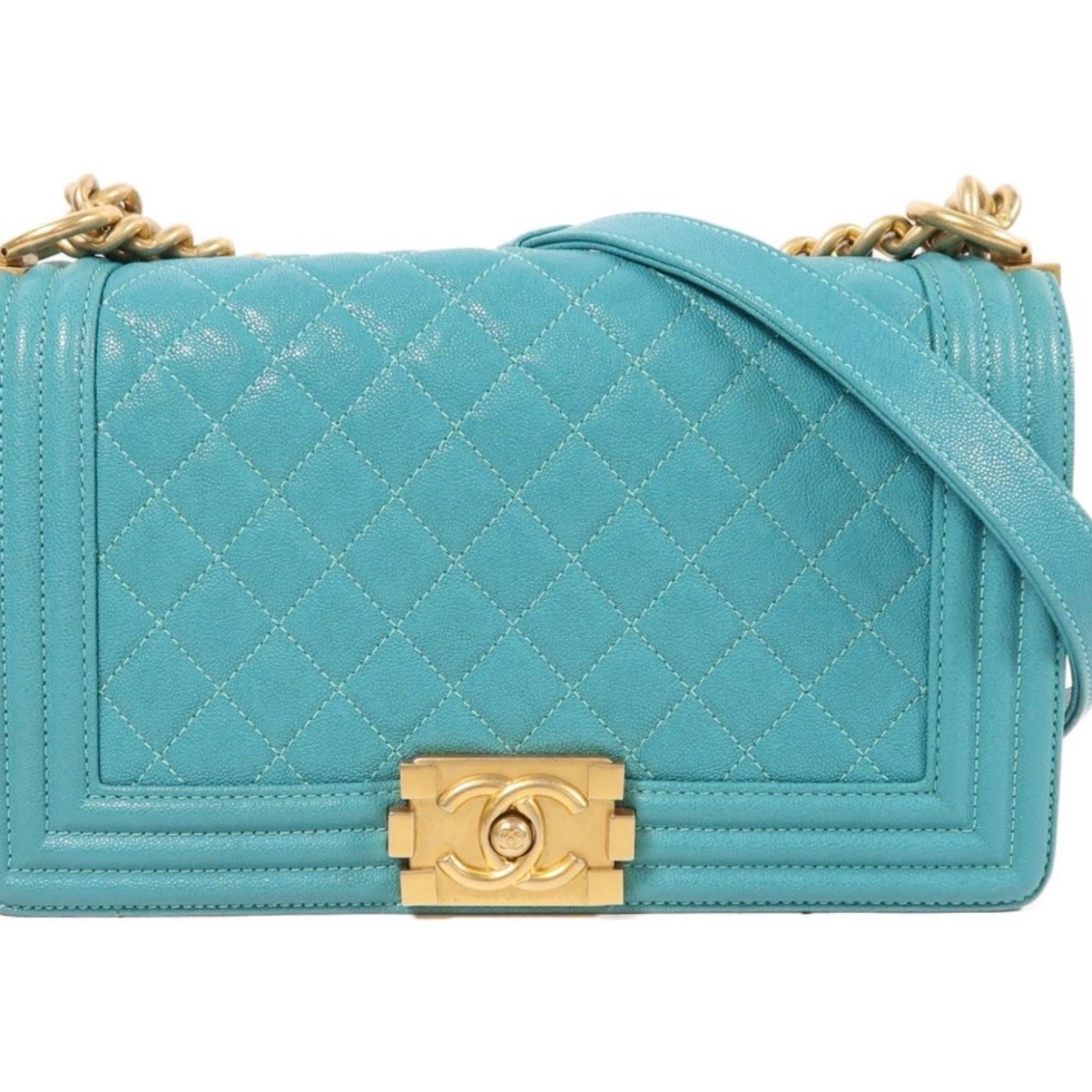 CHANEL Blue Quilted Crossbody Bag with Gold Accents